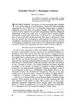 Normality-Toward a Meaningful Construct