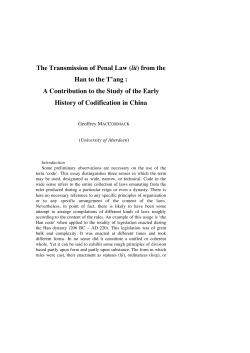 The Transmission of Penal Law (l&uuml;) from the Han to the T`ang : A