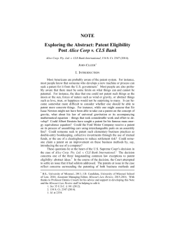 Patent Eligibility Post Alice Corp v. CLS Bank
