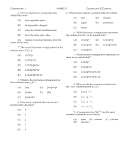 Chemistry 1 HH#3.5 Quantum/EConfig