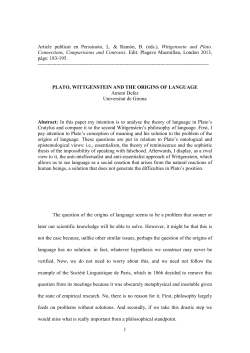 Plato, Wittgenstein and the Origins of Language