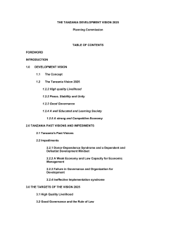 THE TANZANIA DEVELOPMENT VISION 2025 Planning