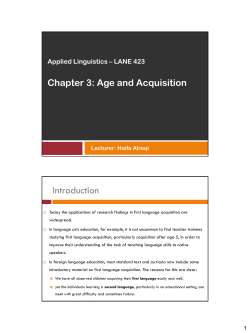 Chapter 3: Age and Acquisition