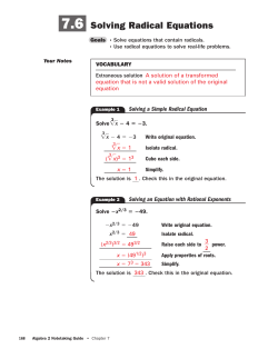 Solving Radical Equations - Killingly Public Schools