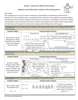 Grade 1 Important Math Information Addition and Subtraction to/from