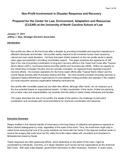 Non-Profit Involvement in Disaster Response and Recovery