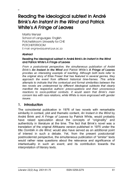 Reading the ideological subtext in Andr&eacute; Brink`s An Instant in the
