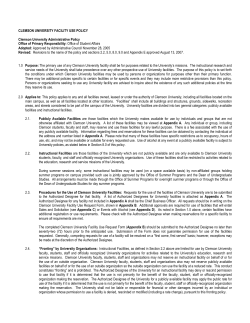 CLEMSON UNIVERSITY FACILITY USE POLICY Clemson