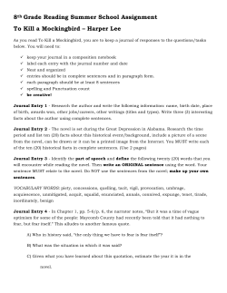 8th Grade Reading Summer School Assignment To Kill a
