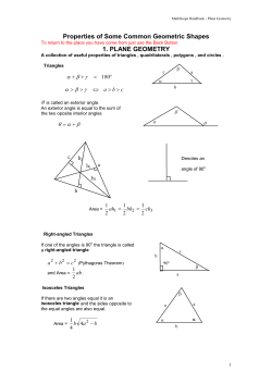 Properties of Some Common Geometric Shapes 1. PLANE