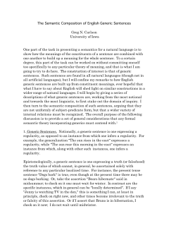 The Semantic Composition of English Generic Sentences Greg N