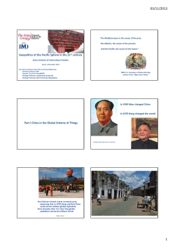 Geopolitics of the Pacific Sphere in the 21st century Part I China in