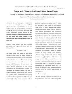 Design and Characterizations of Solar Steam Engine