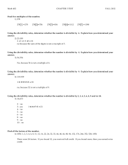 Math 402 CHAPTER 3 TEST FALL 2012 Find five multiples of the