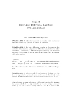 Unit 10 First Order Differential Equations with Applications
