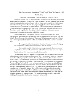 The Geographical Meaning of "Earth" and "Seas" in Genesis 1:10