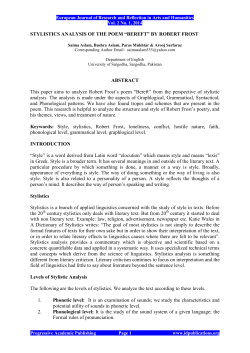 STYLISTICS ANALYSIS OF THE POEM &ldquo;BEREFT&rdquo;