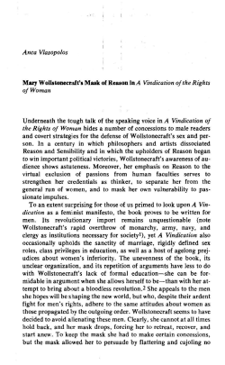 Anca Vlasopolos Mary Wollstonecralft`s Mask of Reason In A