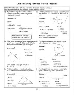 Quiz 5 on Using Formulas to Solve Problems