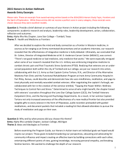 2015 Honors in Action Hallmark Awards Entry Excerpts