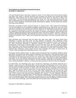 The Problems the Mischlinge Presented the Nazis