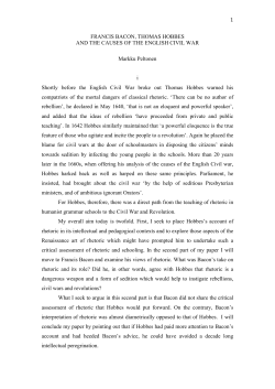 1 FRANCIS BACON, THOMAS HOBBES AND THE CAUSES OF