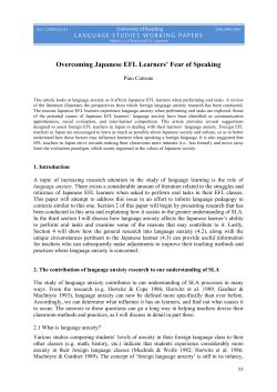 Overcoming Japanese EFL Learners` Fear of Speaking