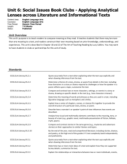 Unit 6: Social Issues Book Clubs - Applying Analytical