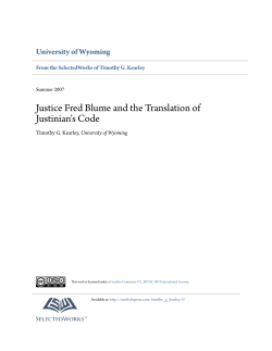 Justice Fred Blume and the Translation of Justinian`s Code