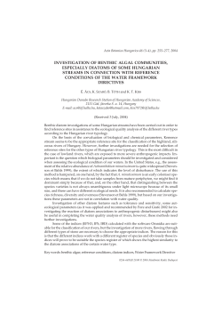 investigation of benthic algal communities, especially diatoms of