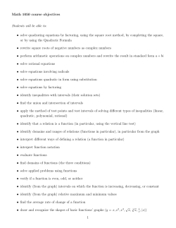 Math 1050 course objectives Students will be able to: &bull; solve