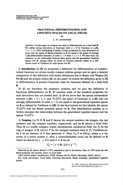 fractional differentiation and lipschitz spaces on local fields k.