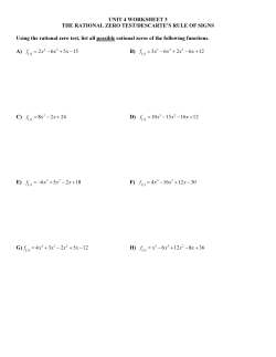 UNIT 4 WORKSHEET 3 THE RATIONAL ZERO TEST/DESCARTE`S