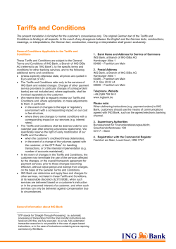 Tariffs and Conditions - ING Wholesale Banking