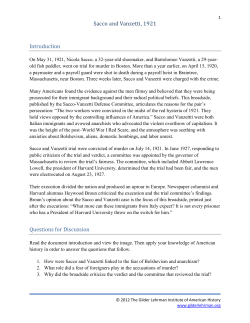 Sacco and Vanzetti, 1921 Introduction Questions for Discussion