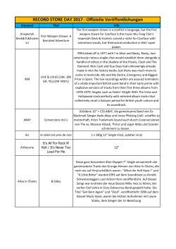 RECORD STORE DAY 2017 - Offizielle Veröffentlichungen