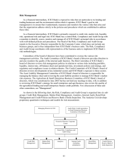 61 Risk Management As a financial intermediary, ICICI Bank is