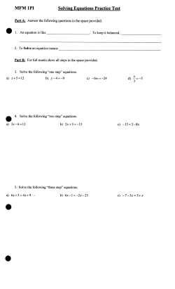 Solving Equations Practice Test plus Answers