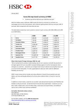 Euros the top travel currency at HSBC - About HSBC