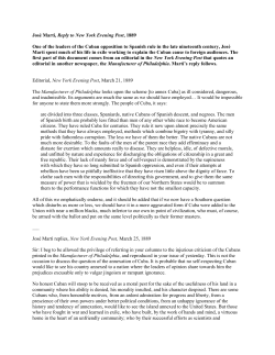 Jos&eacute; Mart&iacute;, Reply to New York Evening Post, 1889 One of the