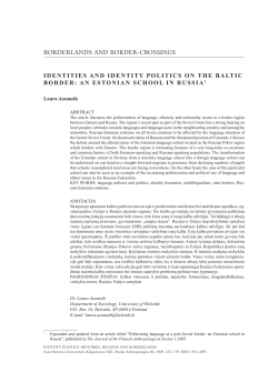 Laura ASSMUTH &ndash; Identities and Identity Politics on the Baltic