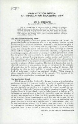 ORGANIZATION DESIGN: AN INFORMATION PROCESSING VIEW