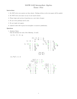 MATH A105 Intermediate Algebra Exam 1 Key