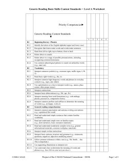 Generic Reading Basic Skills Content Standards Level A