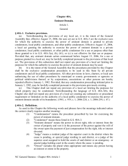 NC General Statutes - Chapter 40A Article 1 1 Chapter 40A. Eminent