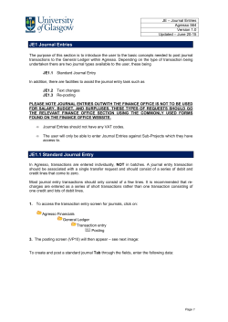 JE1 Journal Entries JE1.1 Standard Journal Entry