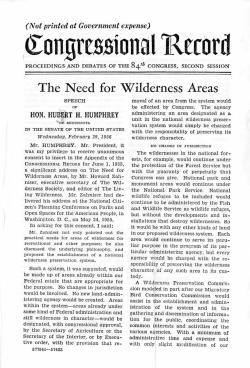 The Need for Wilderness Areas, U.S. Senate floor, February 29, 1956