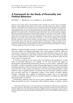 A Framework for the Study of Personality and Political
