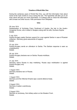 Timeline of World War One During the centenary years of World War