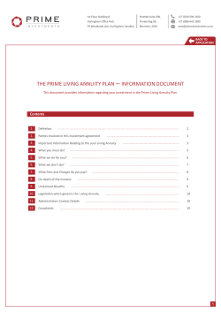 THE PRIME LIVING ANNUITY PLAN &mdash; INFORMATION DOCUMENT
